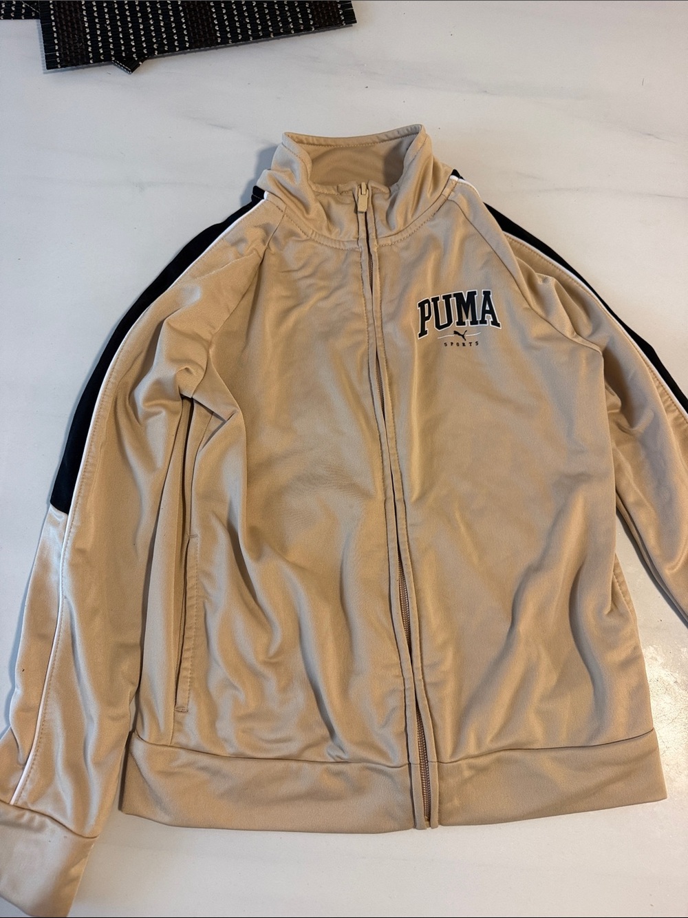 Puma Beige Track Jacket with Black Sleeve Stripes